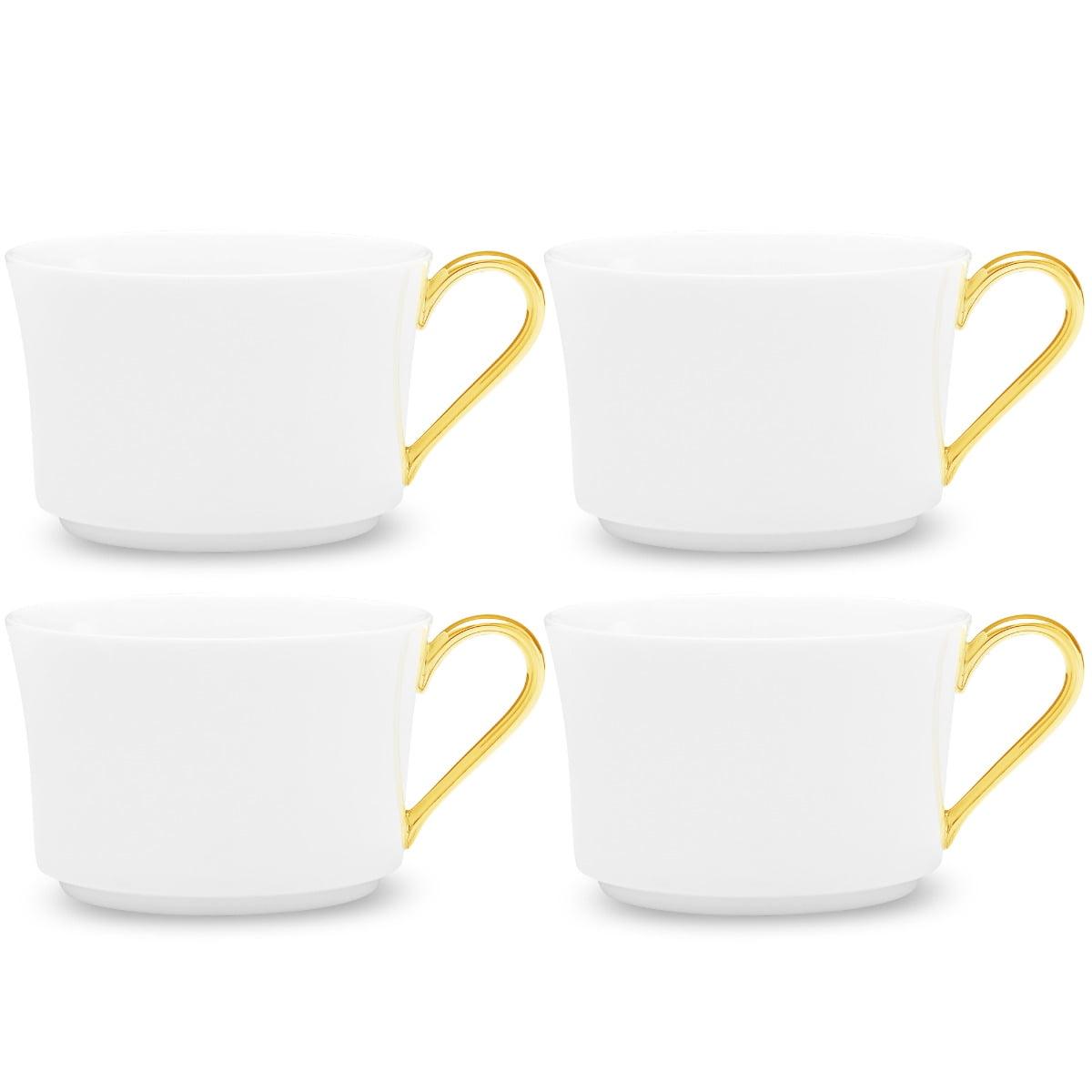 White Bone China Teacups with Gold Trim, Set of Four