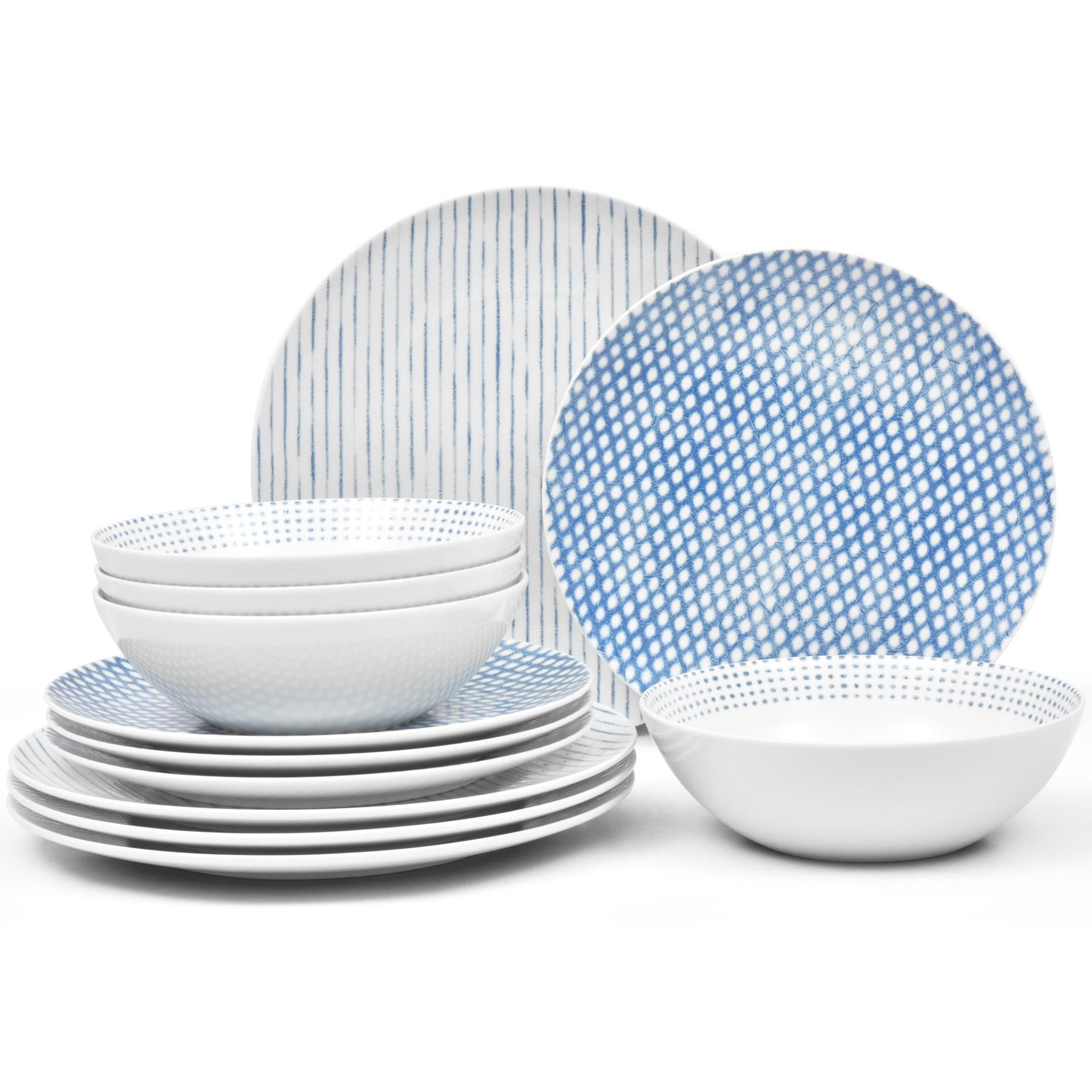 Blue and White Porcelain 12-Piece Dinnerware Set, Service for 4