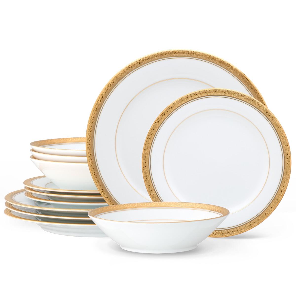 Crestwood Gold 12-Piece Porcelain Dinnerware Set with Gold Trim