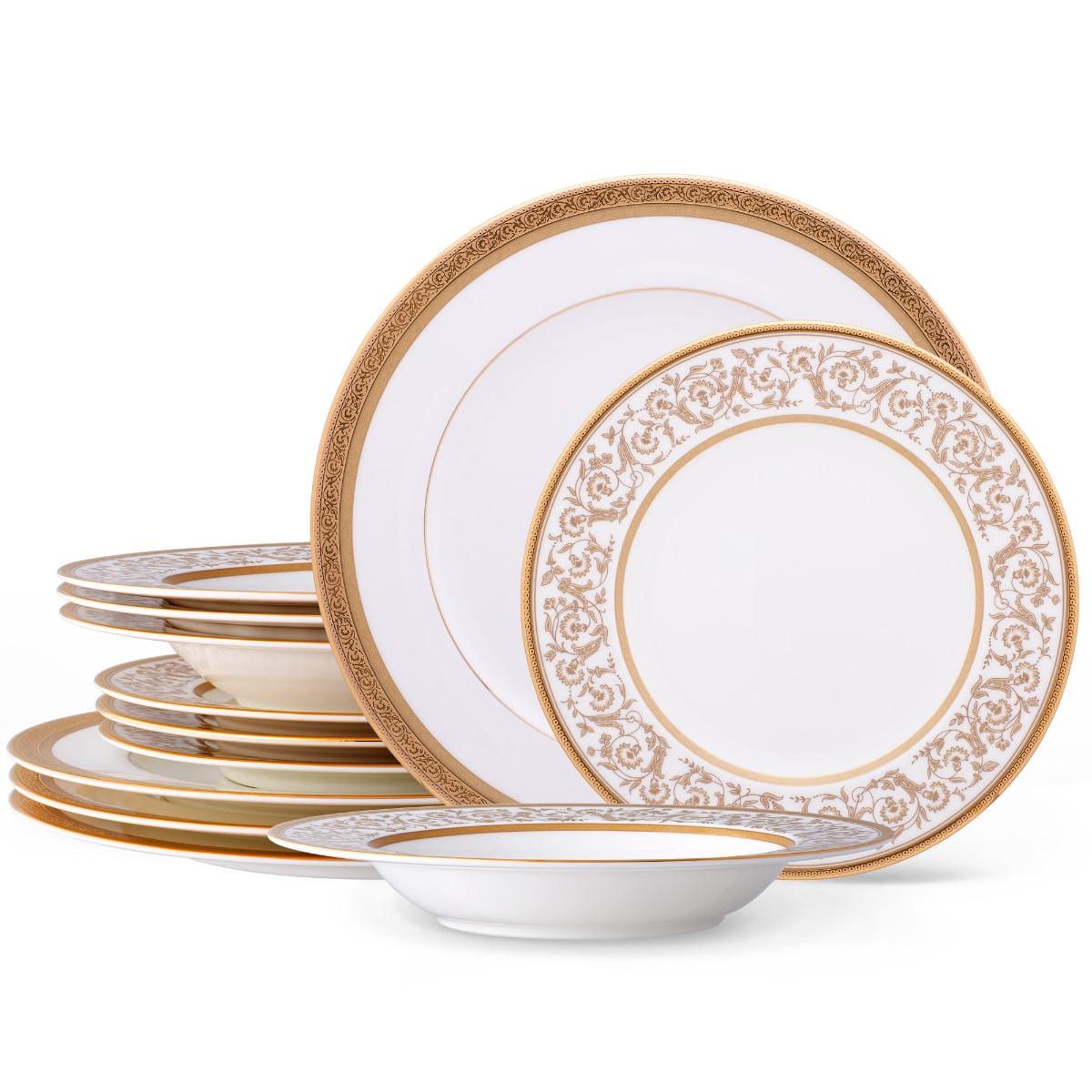 Gold Trimmed Floral Porcelain 12-Piece Dinnerware Set