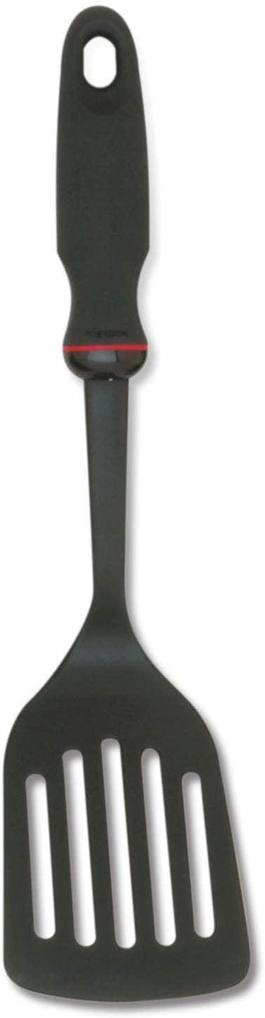 Black High-Heat Nylon Slotted Turner with Ergonomic Handle