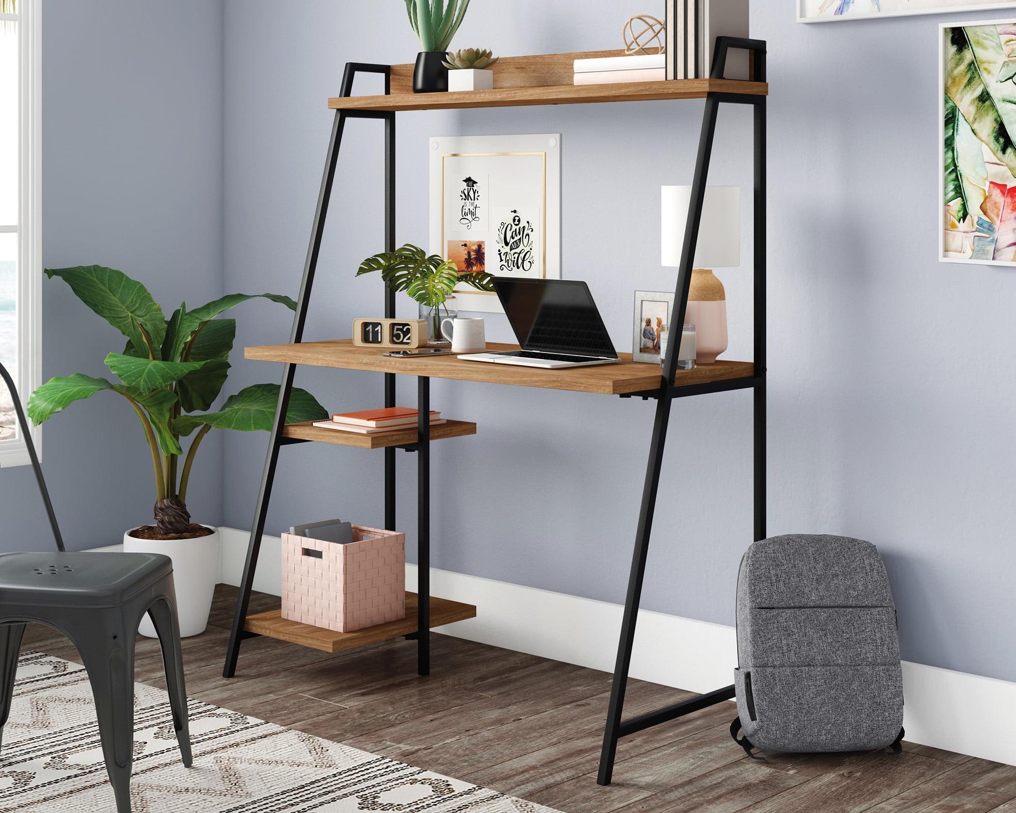 Sindoori Mango Wood Desk with Black Metal Hutch