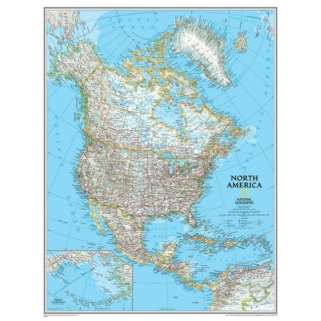 National Geographic North America Wall Map, 24" Width, 30" Length