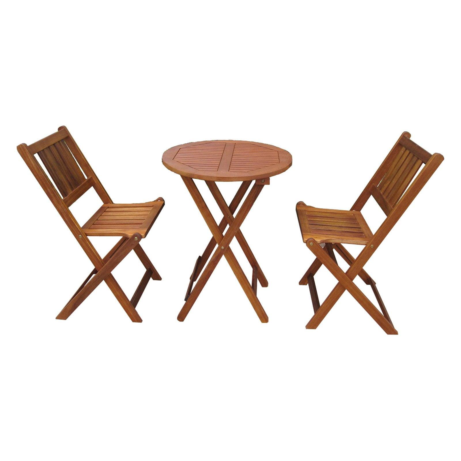 Acacia Wood Brown Folding Patio Bistro Set