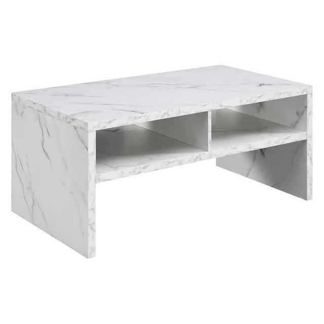 Northfield Admiral Deluxe Coffee Table with Shelves, White Faux Marble