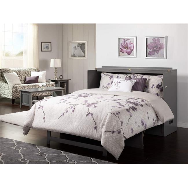 Northfield Queen Solid Wood Modern Murphy Bed Chest with Mattress in Gray