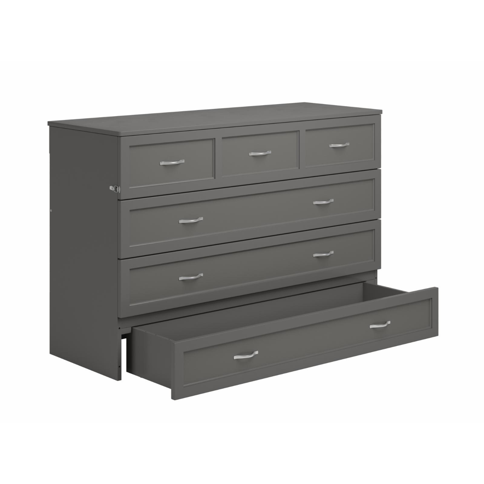 Gray Queen Solid Wood Murphy Bed Chest with Drawer