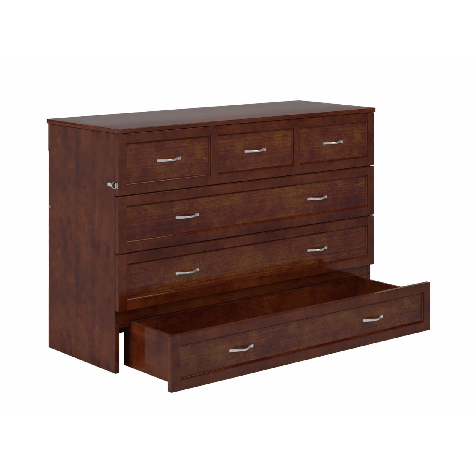 Northfield Walnut Queen Murphy Bed Chest with Built-in Charger and Memory Foam Mattress