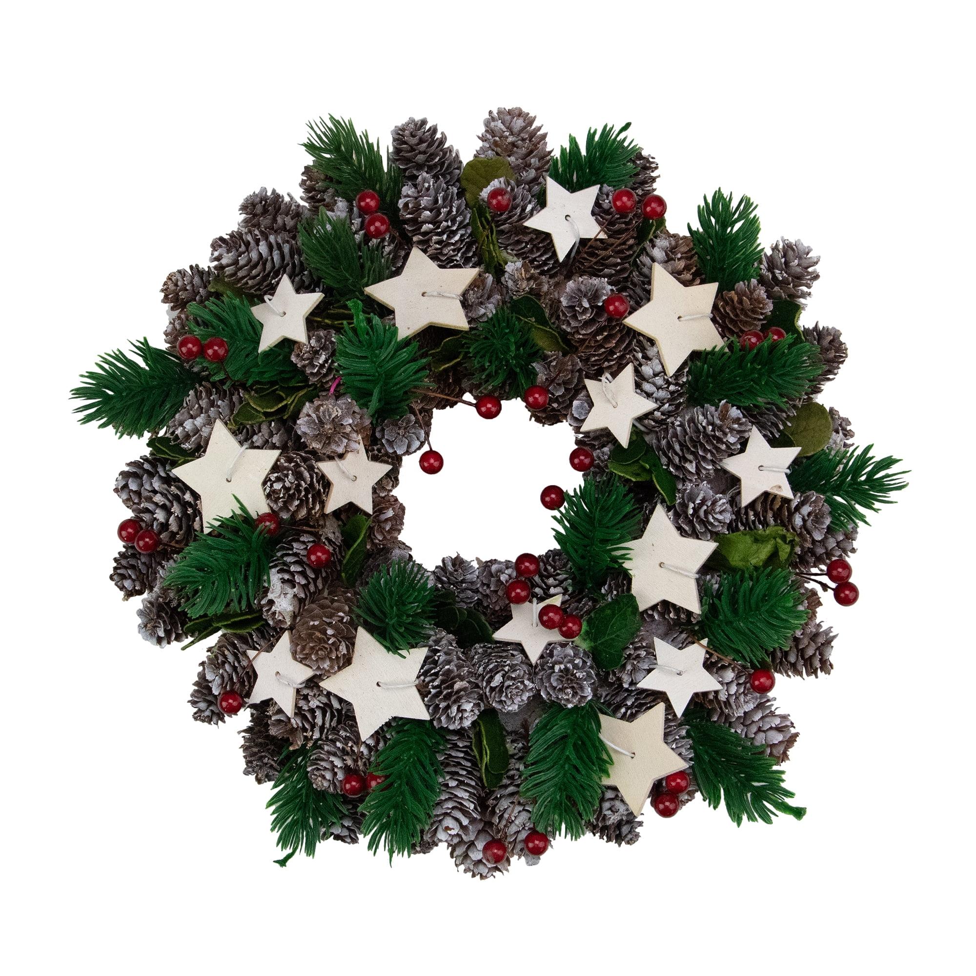 10" Pine Cone and Berries Artificial Christmas Wreath with Stars