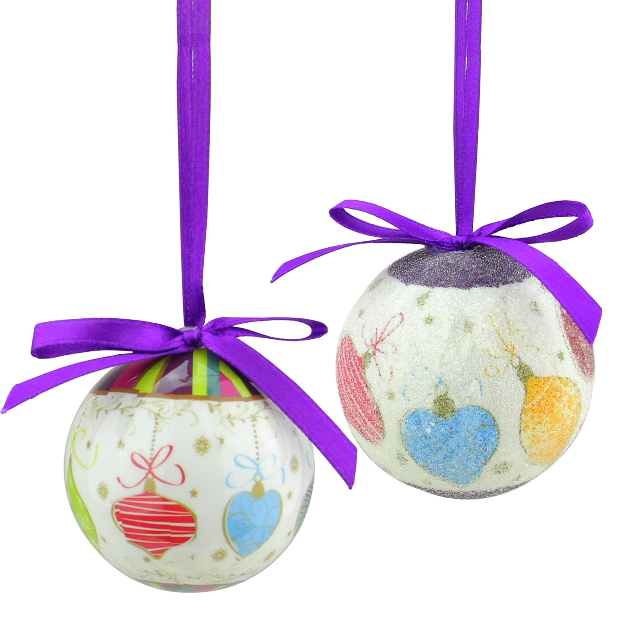 Purple and White Shatterproof Plastic Christmas Ball Ornament Set