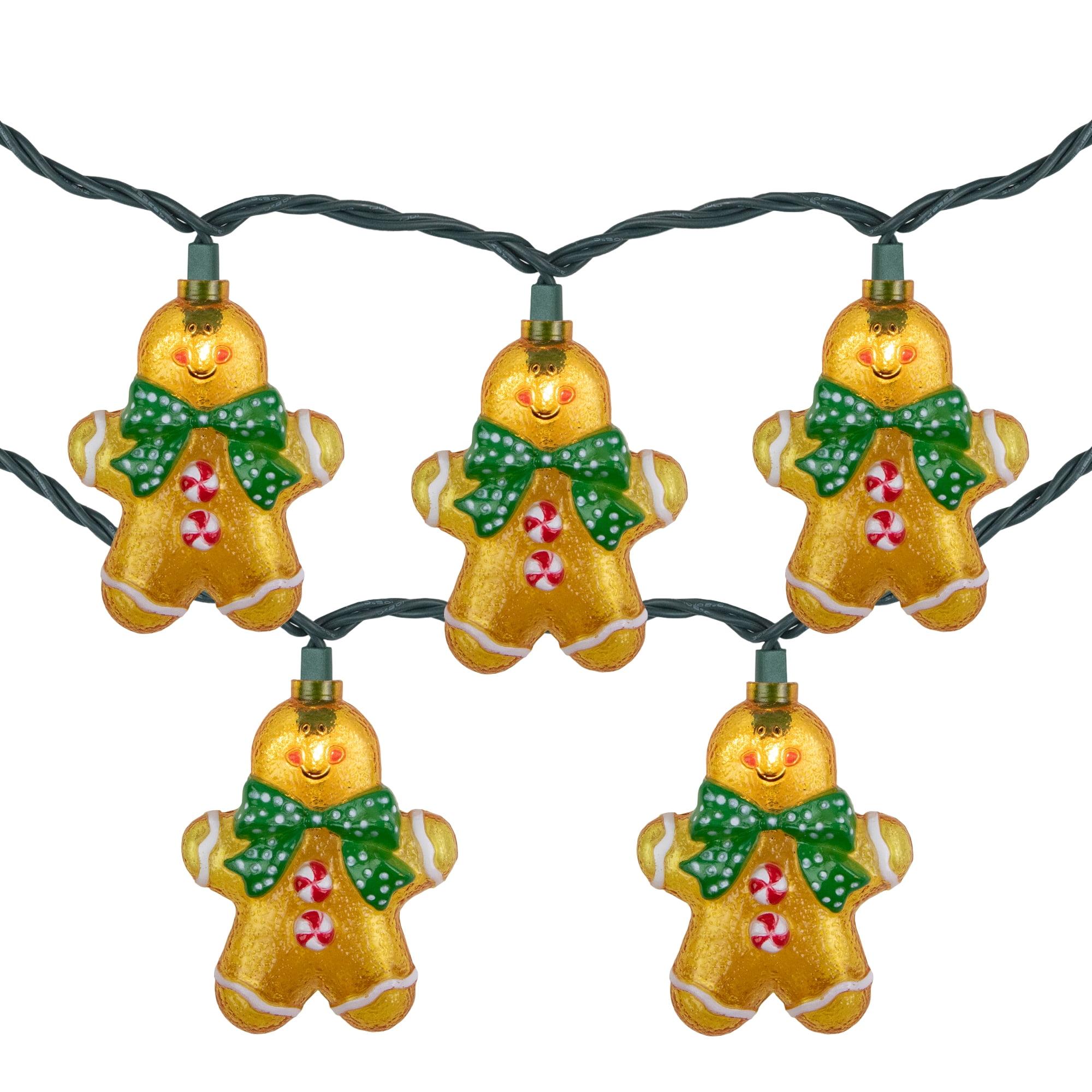 10ct Gingerbread Man Christmas Lights with Green Wire