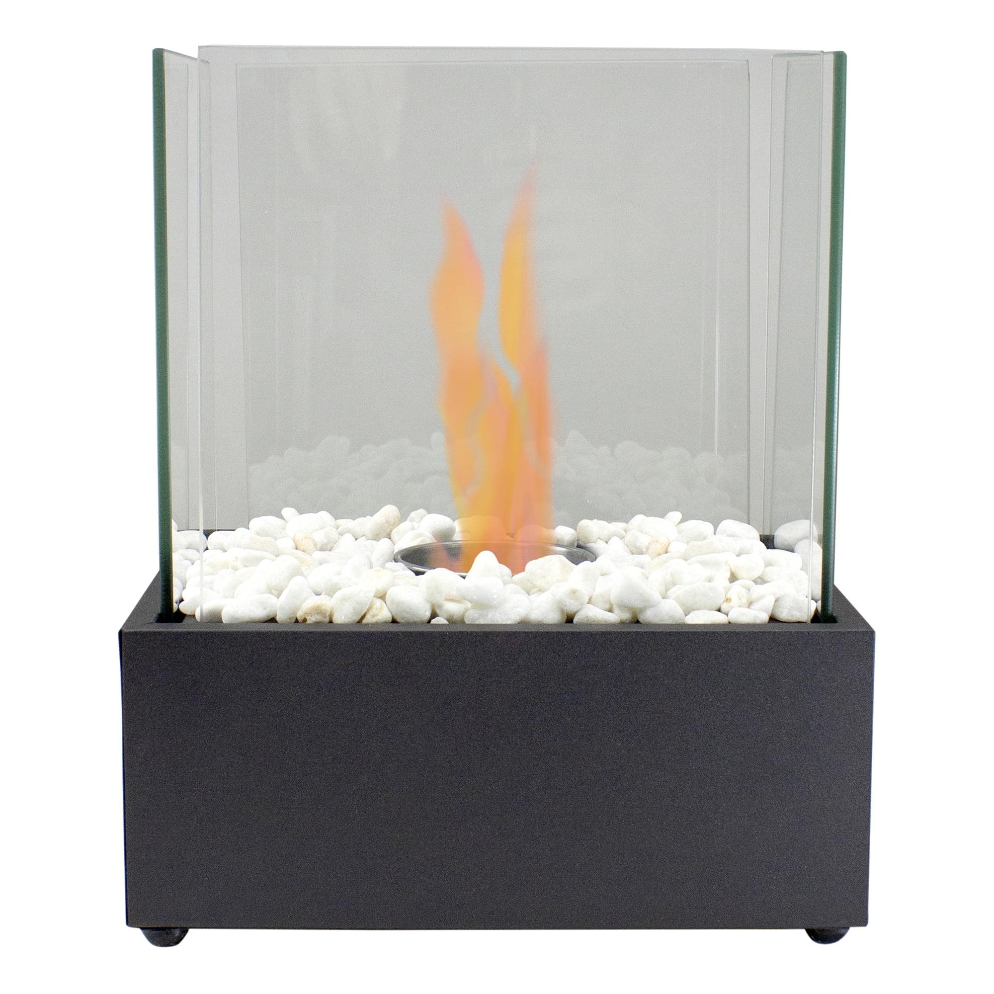 Black Bio Ethanol Ventless Tabletop Fireplace with Glass Panels