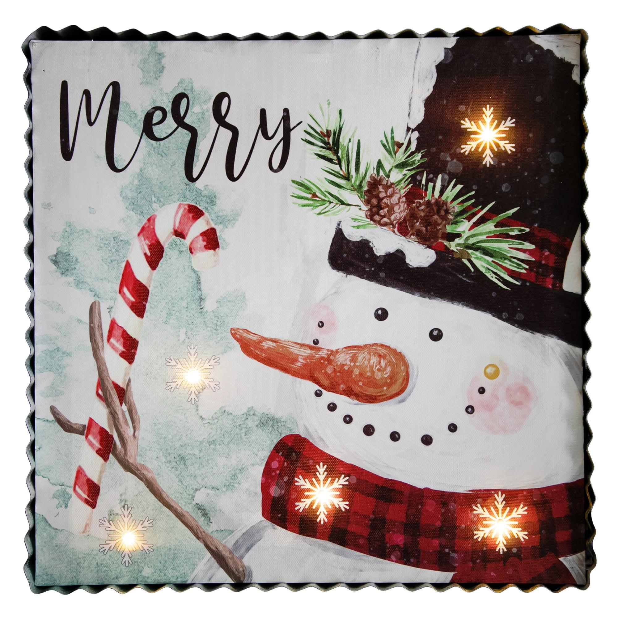 Merry Snowman LED Lighted Christmas Canvas Wall Art