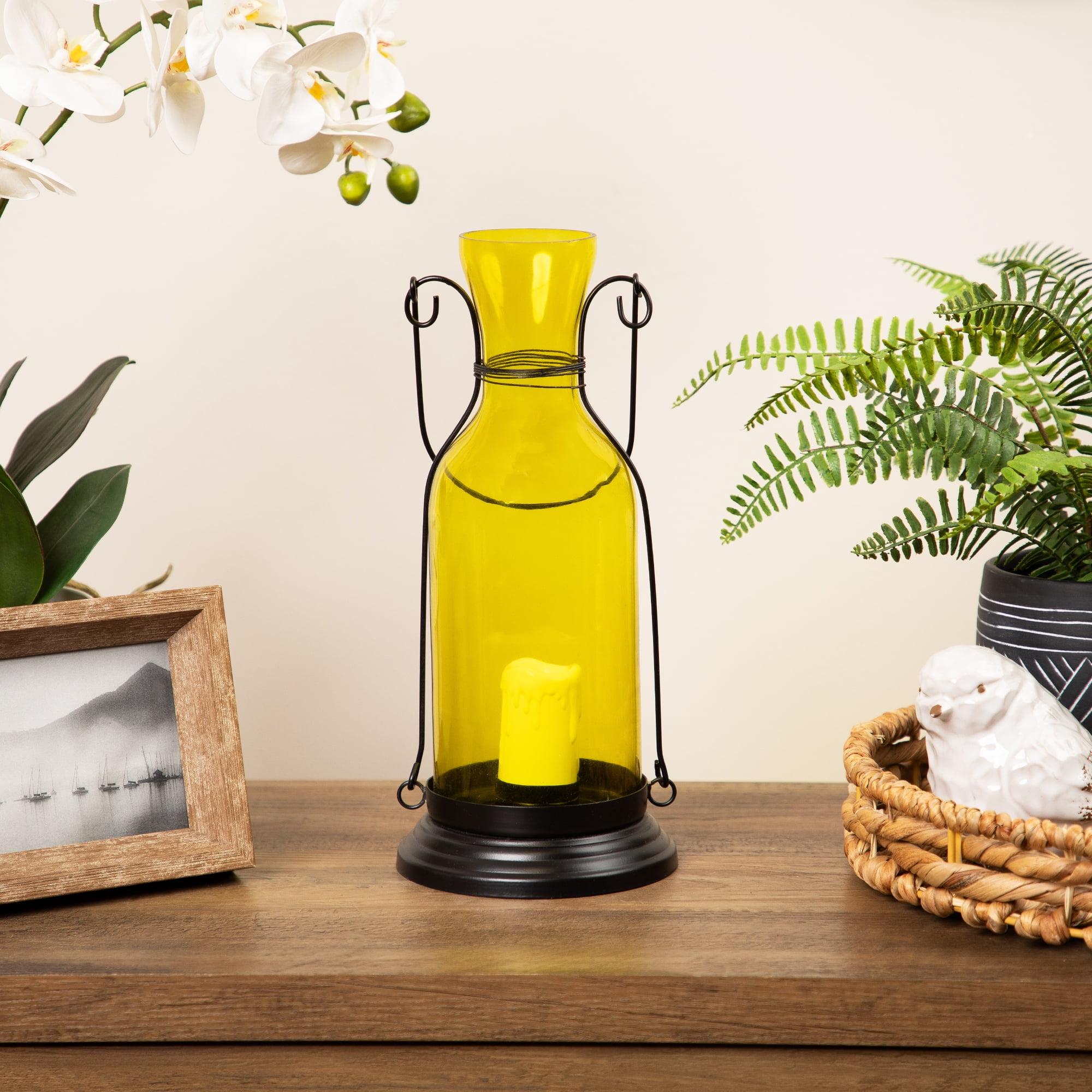 Northlight Seasonal 12" Transparent Yellow Decorative Glass Bottle Tea Light Candle Lantern