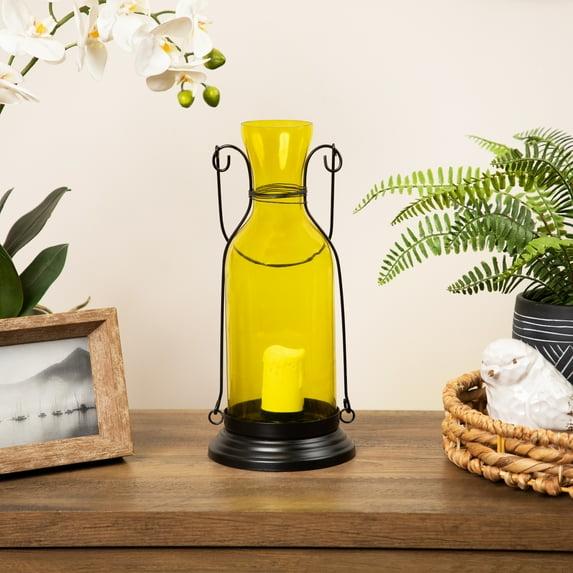Northlight Seasonal 12" Transparent Yellow Decorative Glass Bottle Tea Light Candle Lantern