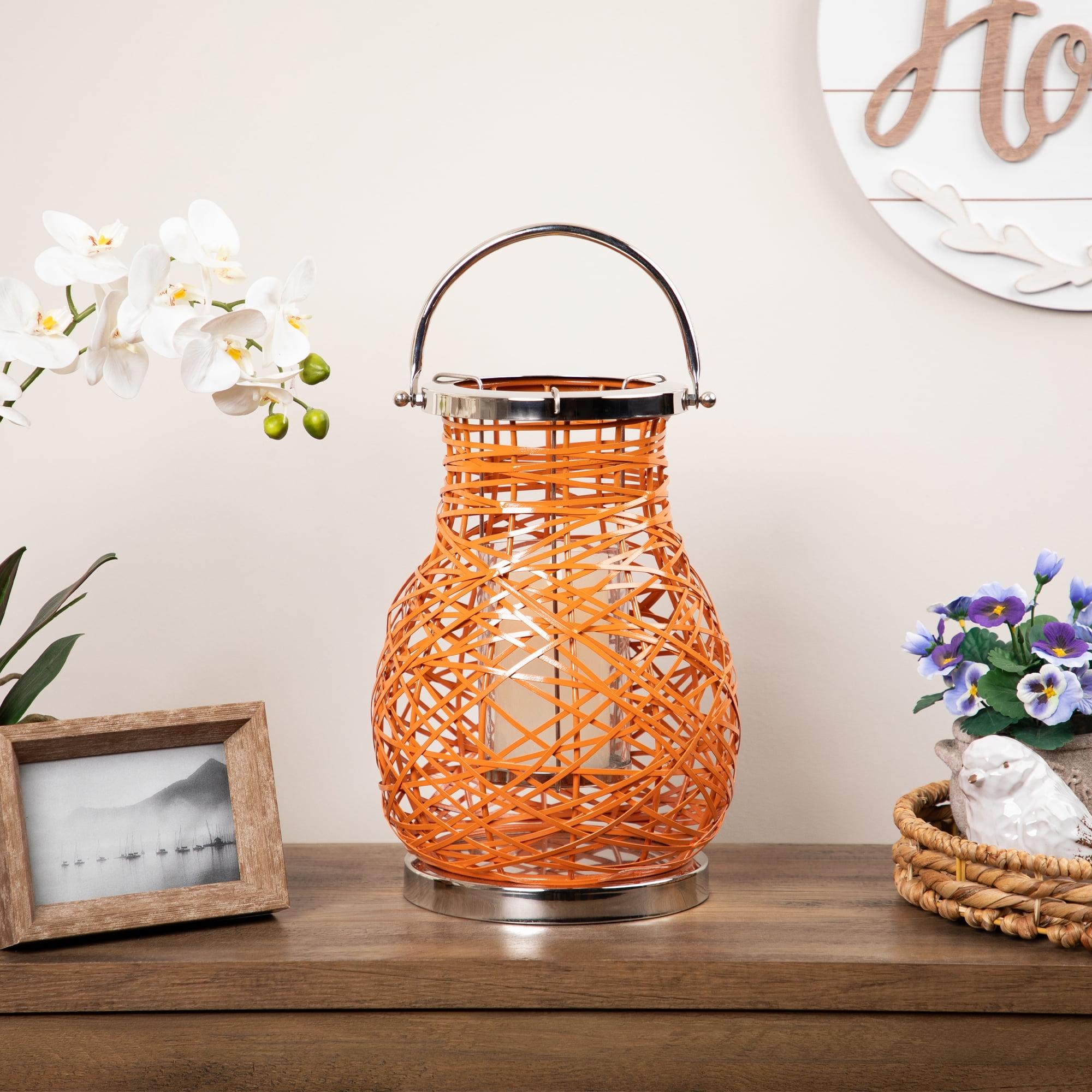 Northlight Seasonal Modern Decorative Woven Iron Pillar Candle Lantern with Glass Hurricane