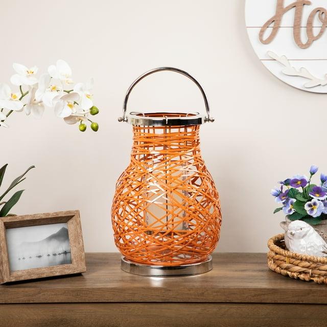 Northlight Seasonal Modern Decorative Woven Iron Pillar Candle Lantern with Glass Hurricane