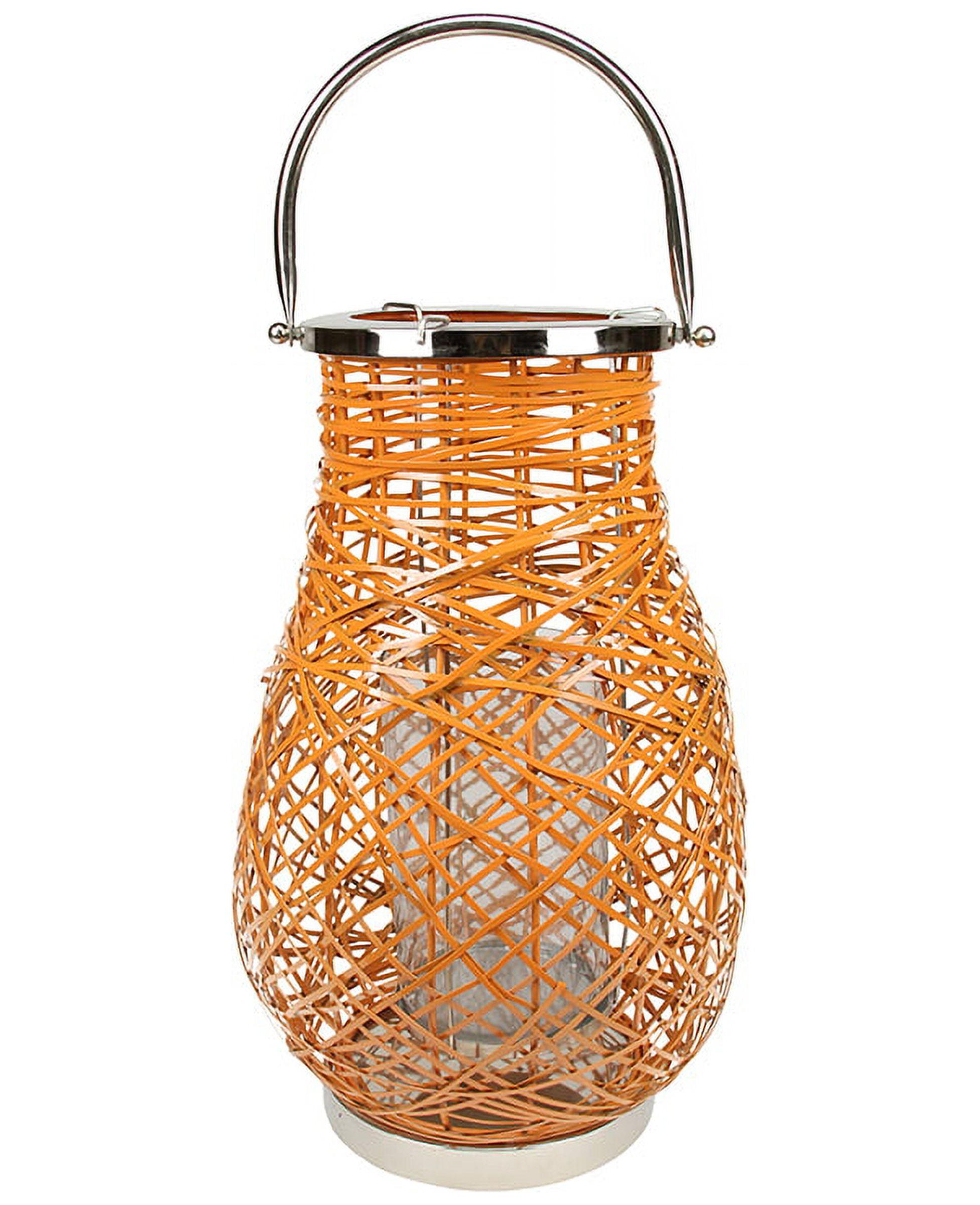 Northlight Seasonal Modern Decorative Woven Iron Pillar Candle Lantern with Glass Hurricane