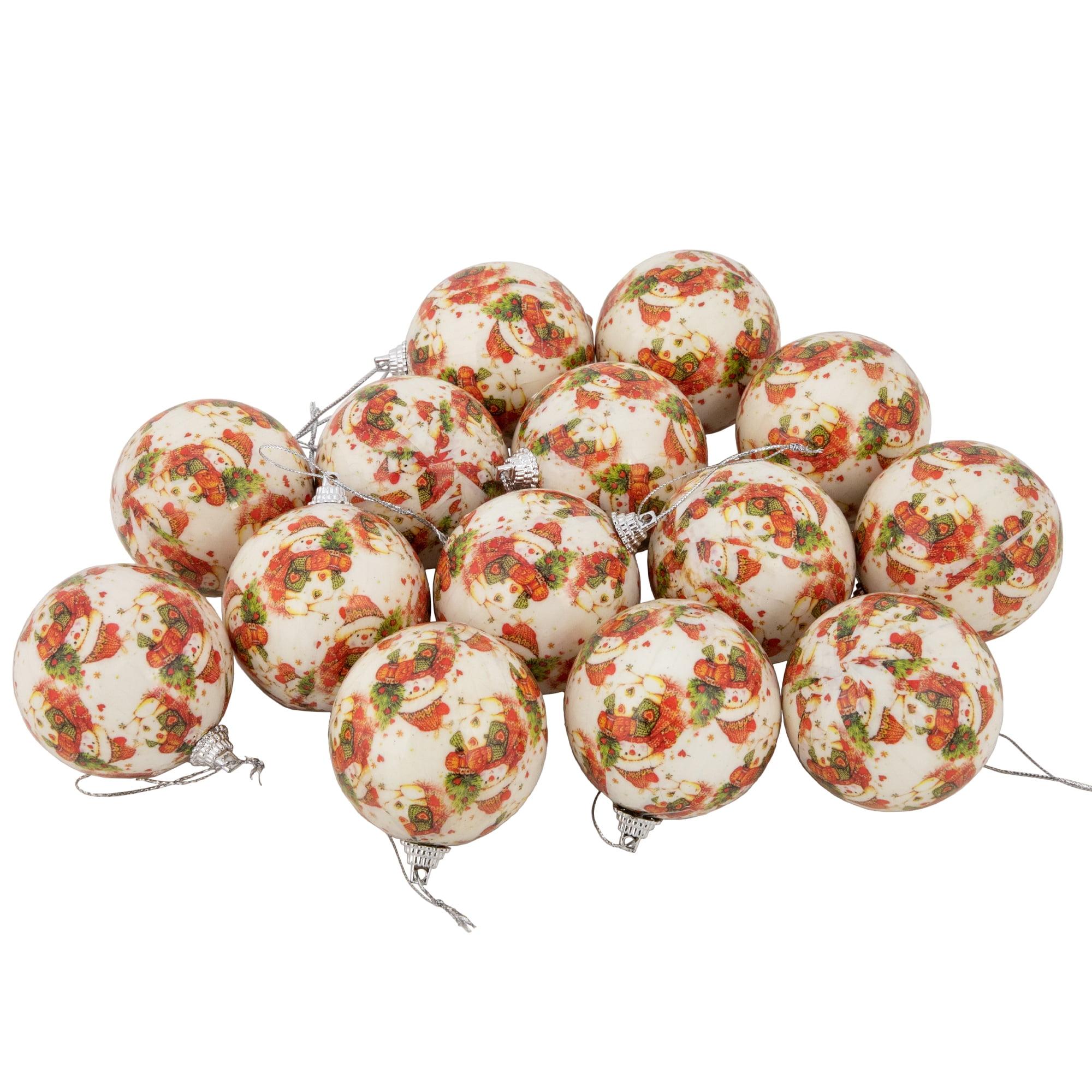 14-Piece Snowman Decoupage Christmas Ball Ornament Set