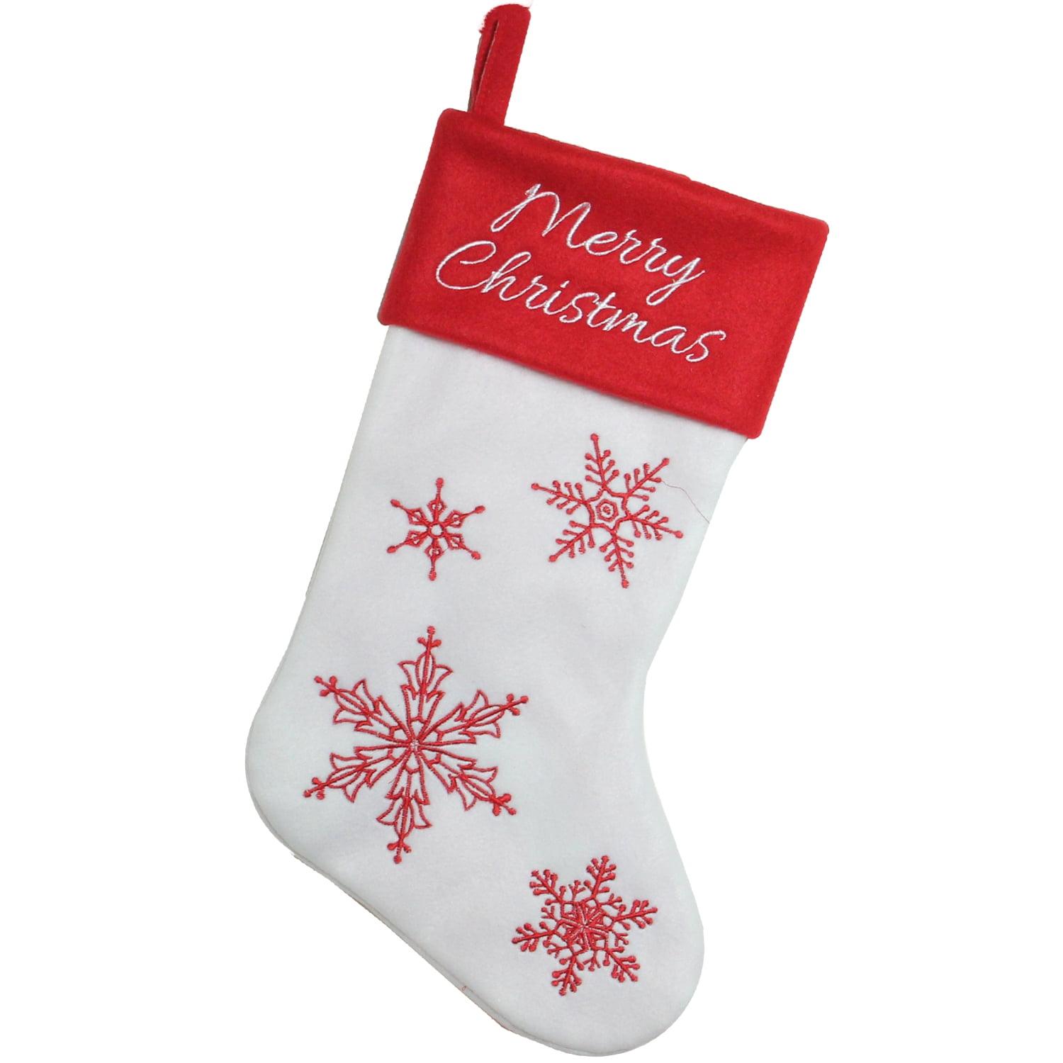 Red and White Snowflake Embroidered Christmas Stocking