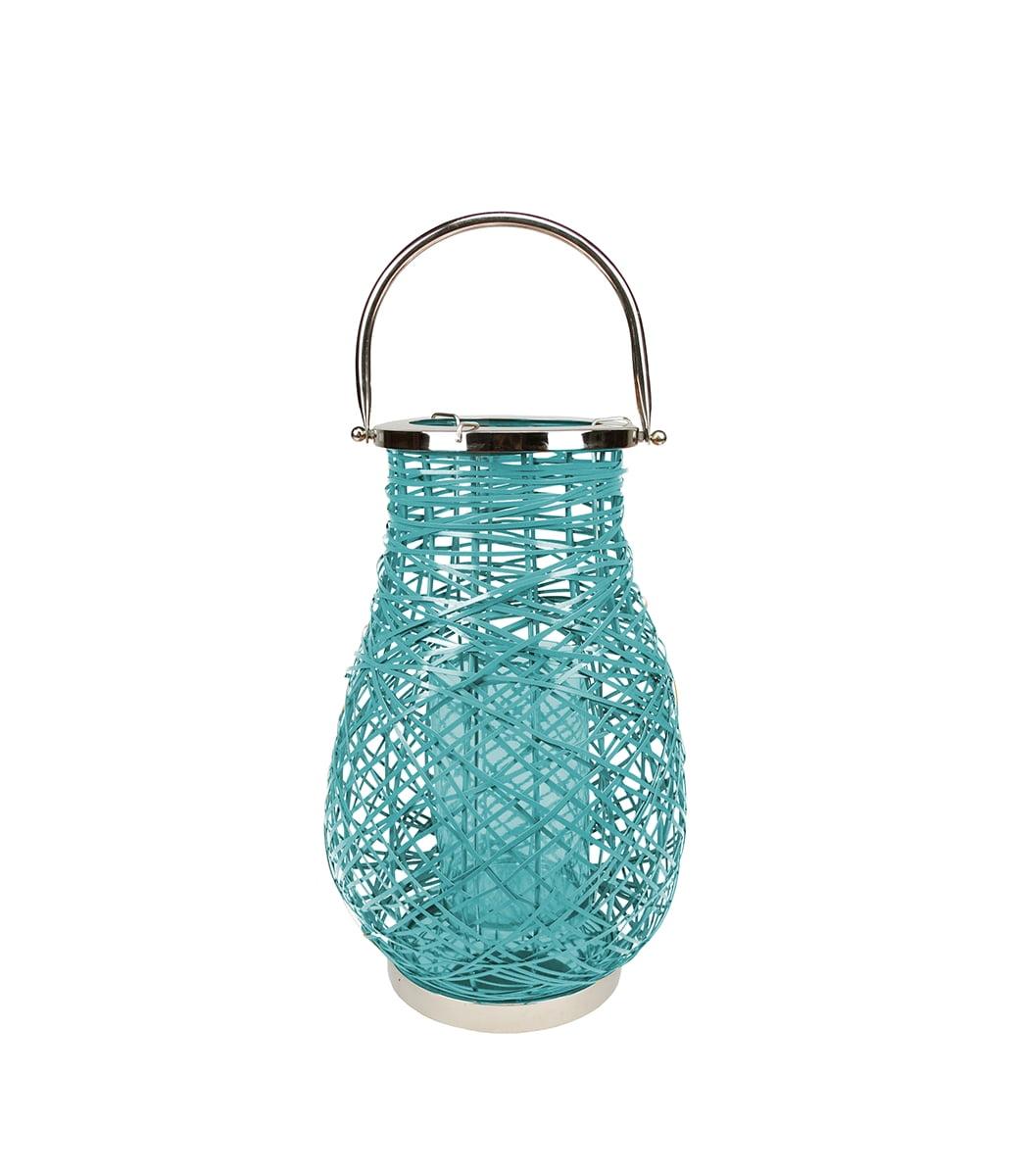 Northlight Seasonal Modern Decorative Woven Iron Pillar Candle Lantern with Glass Hurricane