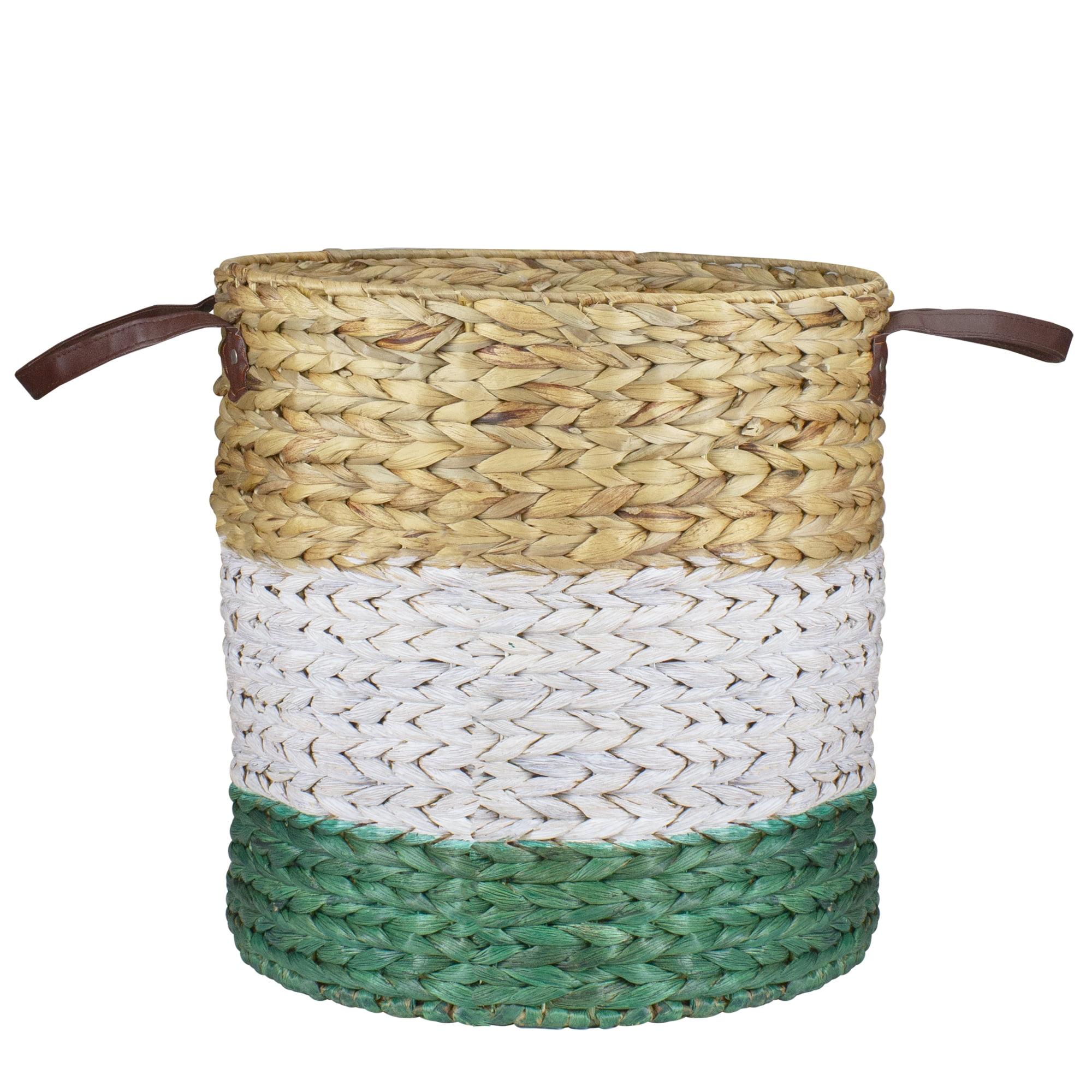 Rustic Seagrass 16" Round Storage Basket with Braided Design