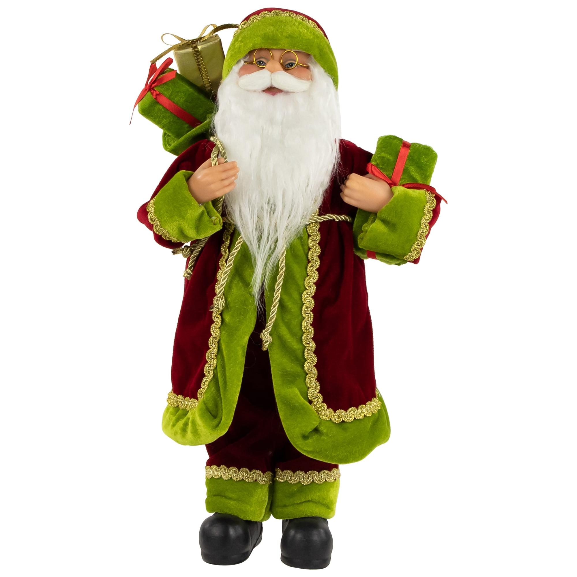 Northlight 16" Burgundy and Bright Green Santa Claus with Gifts Christmas Figure