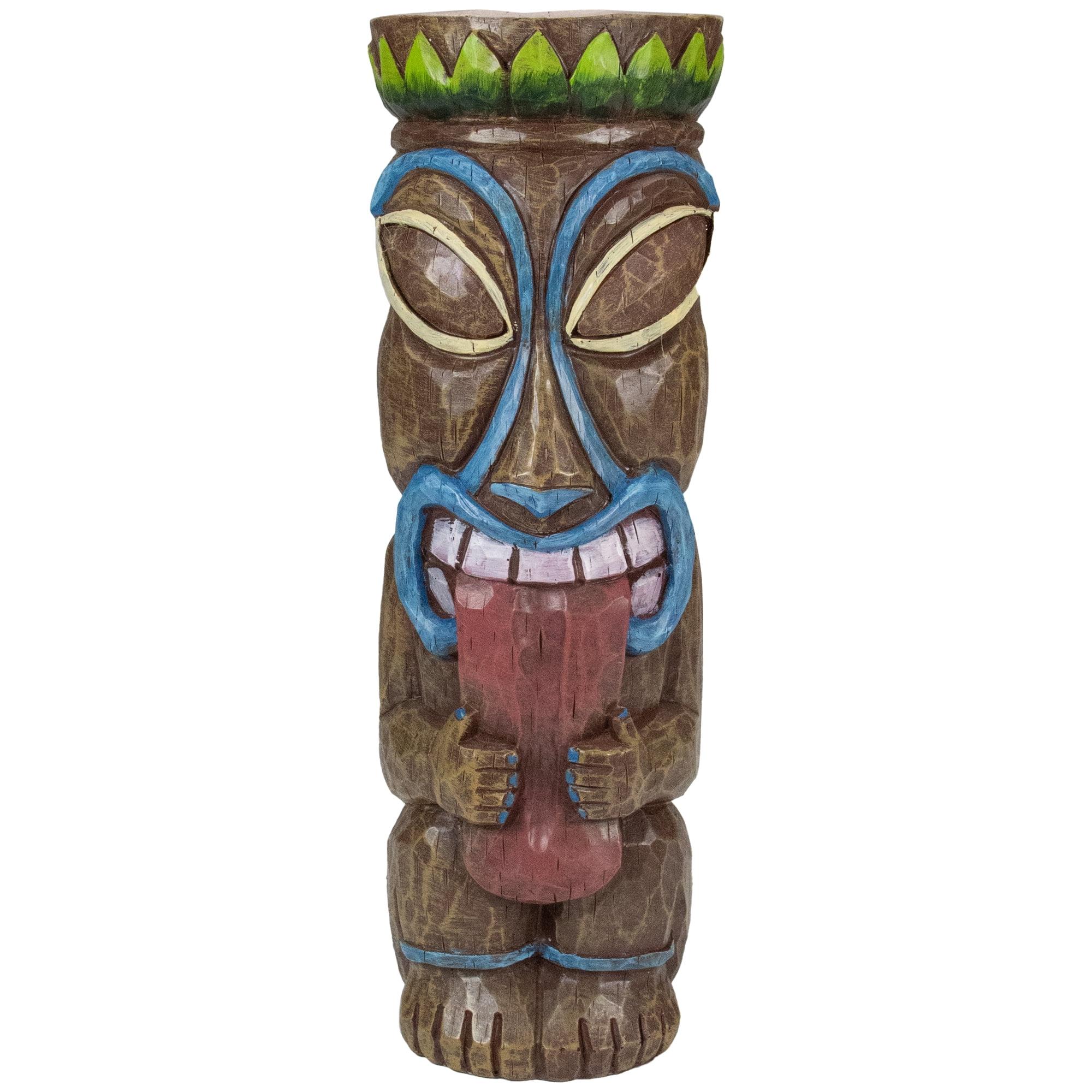 16" Solar Lighted Polynesian Tiki Garden Statue with Tongue Out