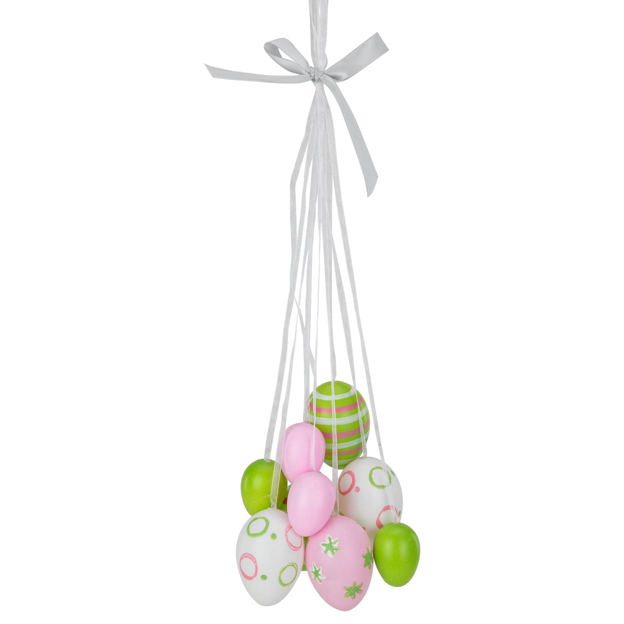 Northlight 17" Floral Striped Spring Easter Egg Cluster Hanging Decoration - White/Pink
