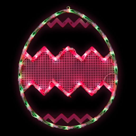 Northlight Lighted Chevron Stripe Easter Egg Window Decoration - 17" - Green and Pink