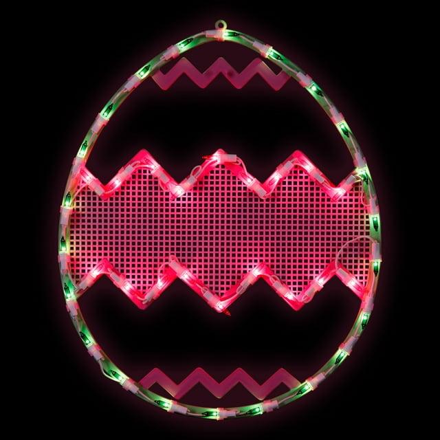 Northlight Lighted Chevron Stripe Easter Egg Window Decoration - 17" - Green and Pink