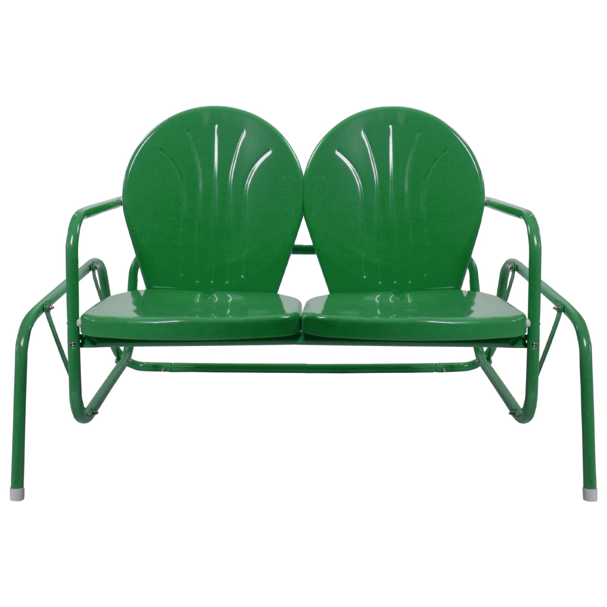 Green Retro Metal Double Glider Patio Chair with Powder-Coated Finish