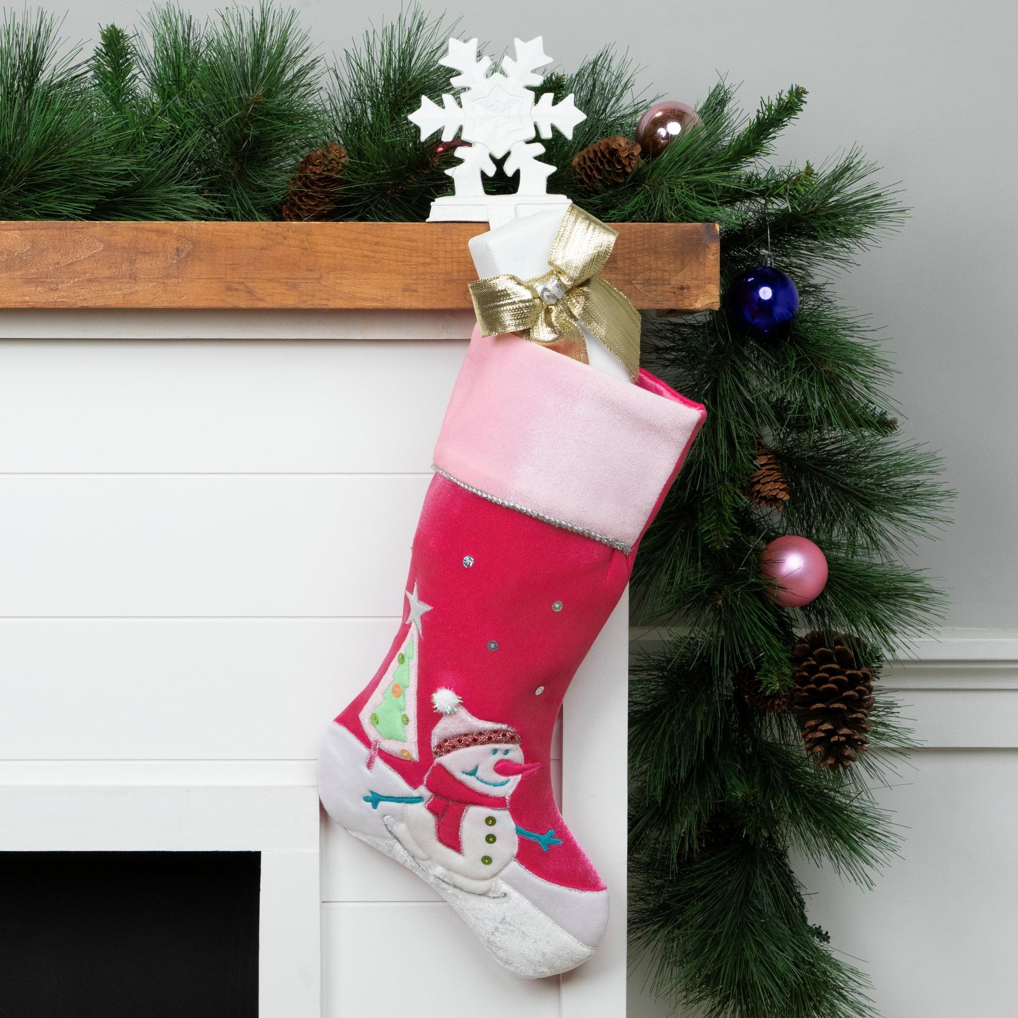 Northlight Seasonal 20.5" Pink Embroidered Ice Skating Snowman and Christmas Tree Stocking