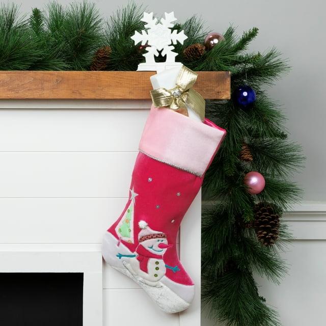 Northlight Seasonal 20.5" Pink Embroidered Ice Skating Snowman and Christmas Tree Stocking