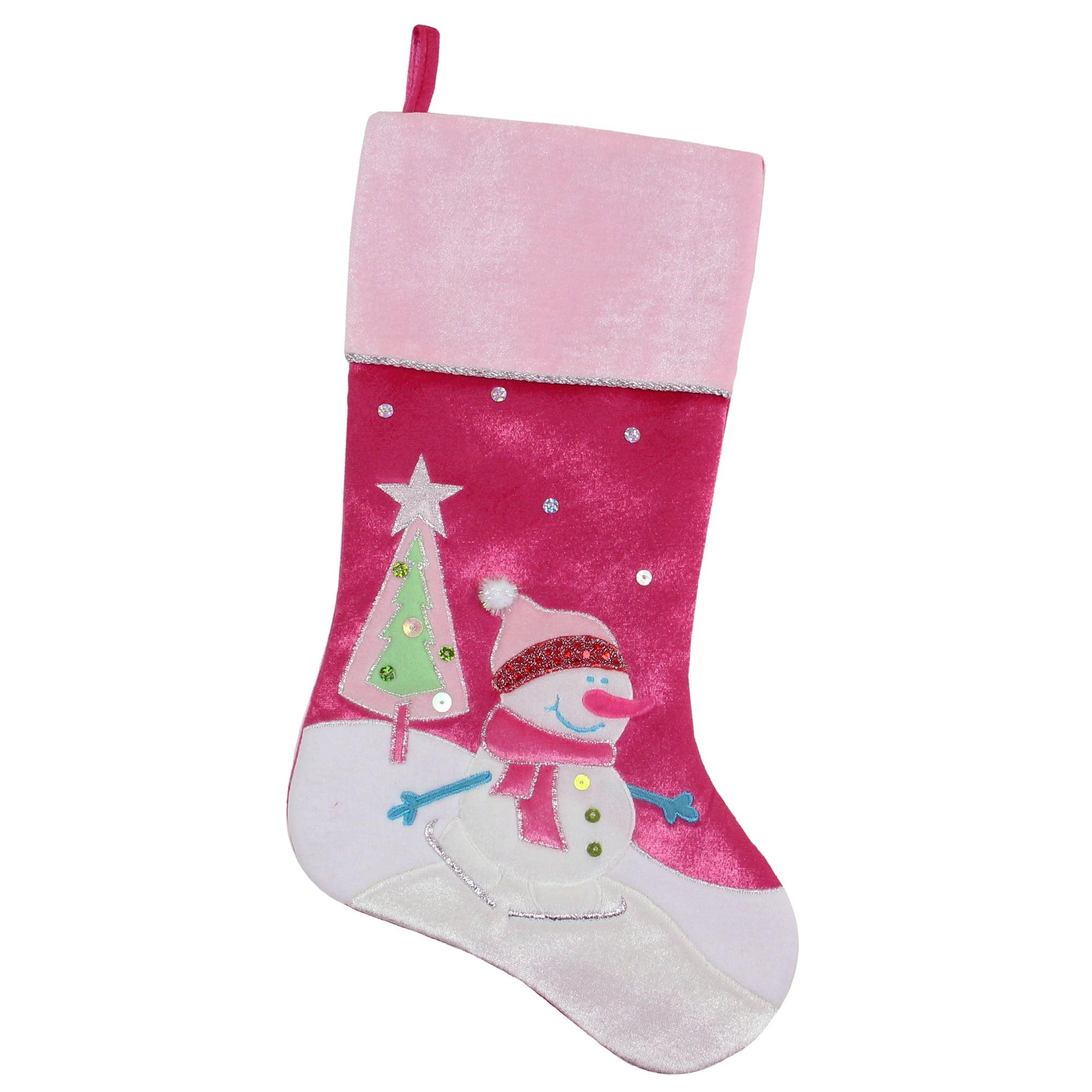Northlight Seasonal 20.5" Pink Embroidered Ice Skating Snowman and Christmas Tree Stocking