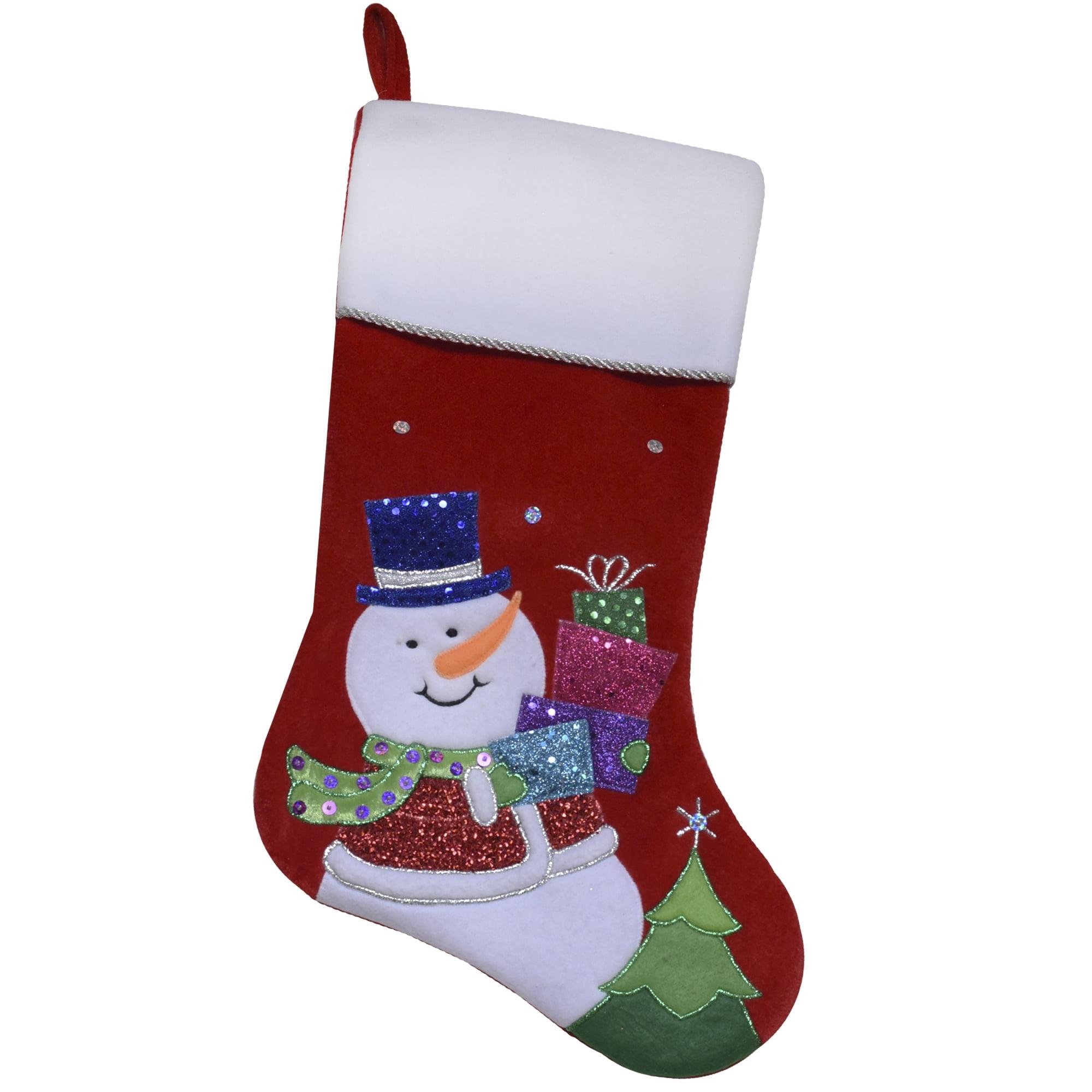 20.5" Red and White Embroidered Snowman with Glitter Christmas Stocking