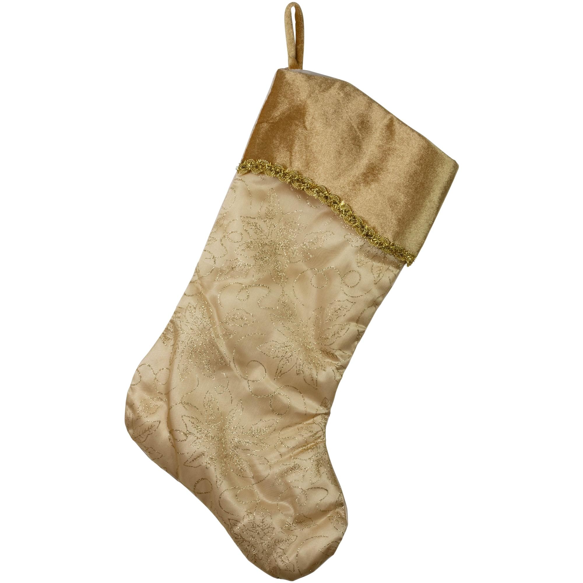 20" Gold Glittered Poinsettia Christmas Stocking