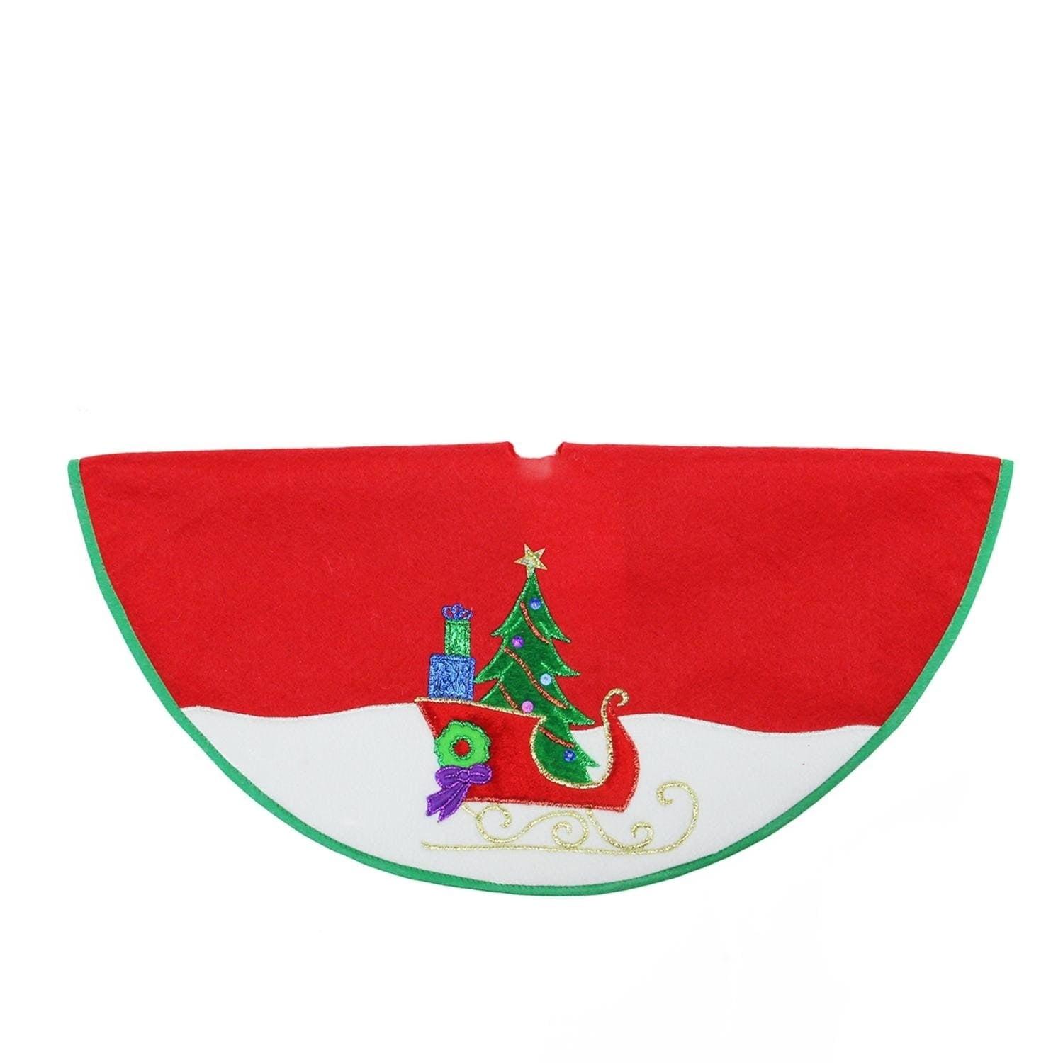 Northlight 20" Red and White Loaded Sleigh in the Snow Mini Christmas Tree Skirt