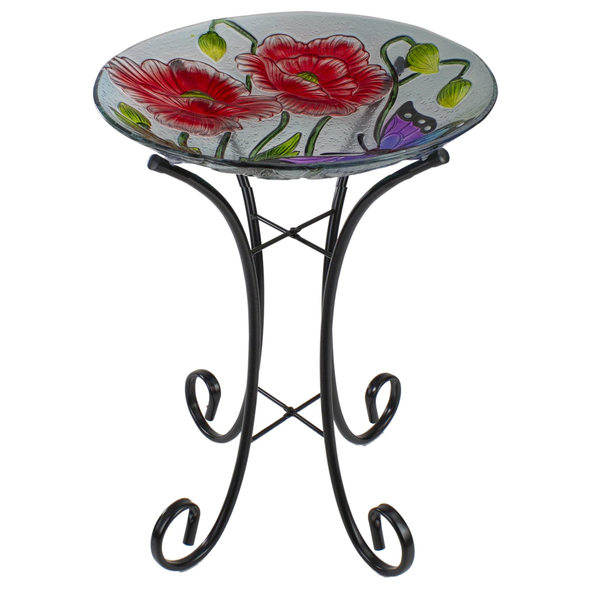 Northlight Seasonal 21" Butterfly and Carnations Hand Painted Glass Outdoor Birdbath