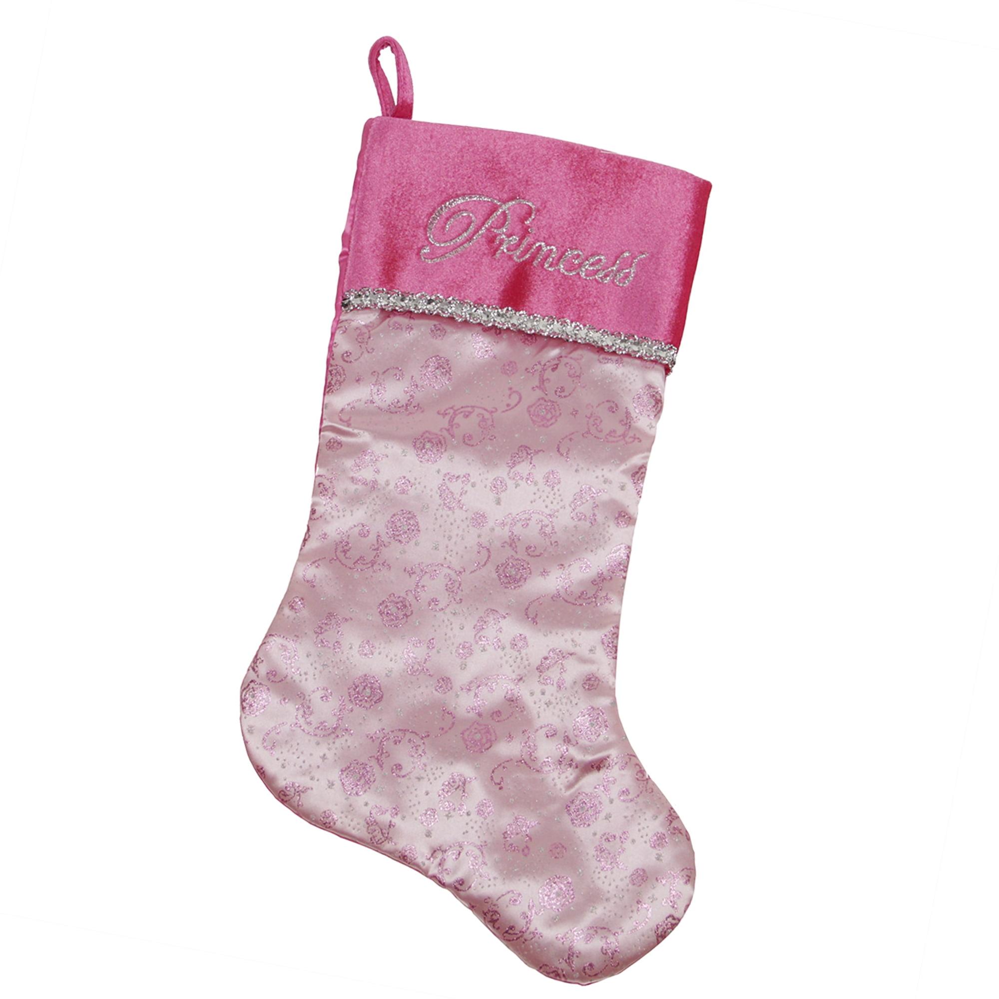 Northlight 21" Pink and Silver Glittered Princess Christmas Stocking with Cuff