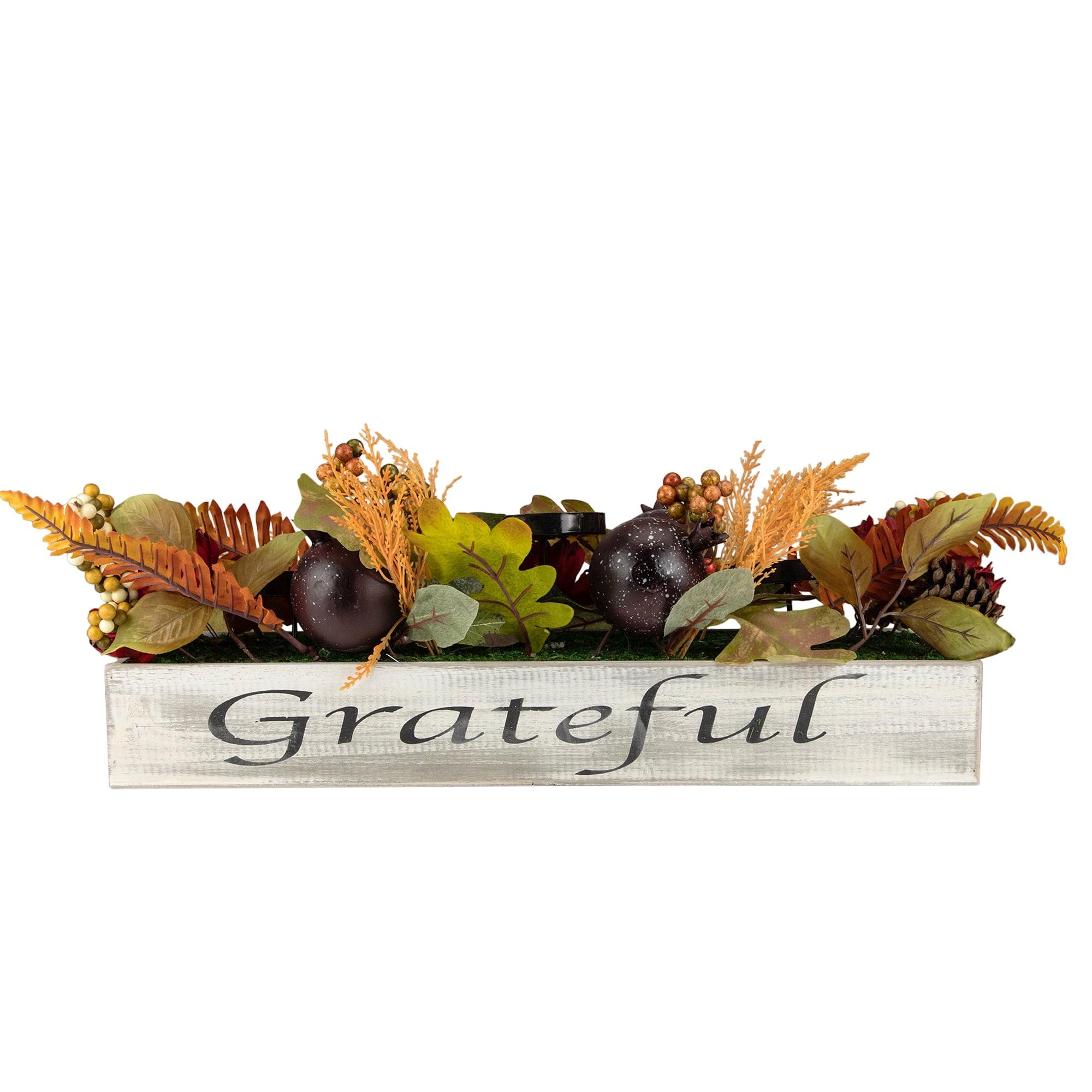 Rustic Autumn Harvest Wooden Candle Holder Centerpiece