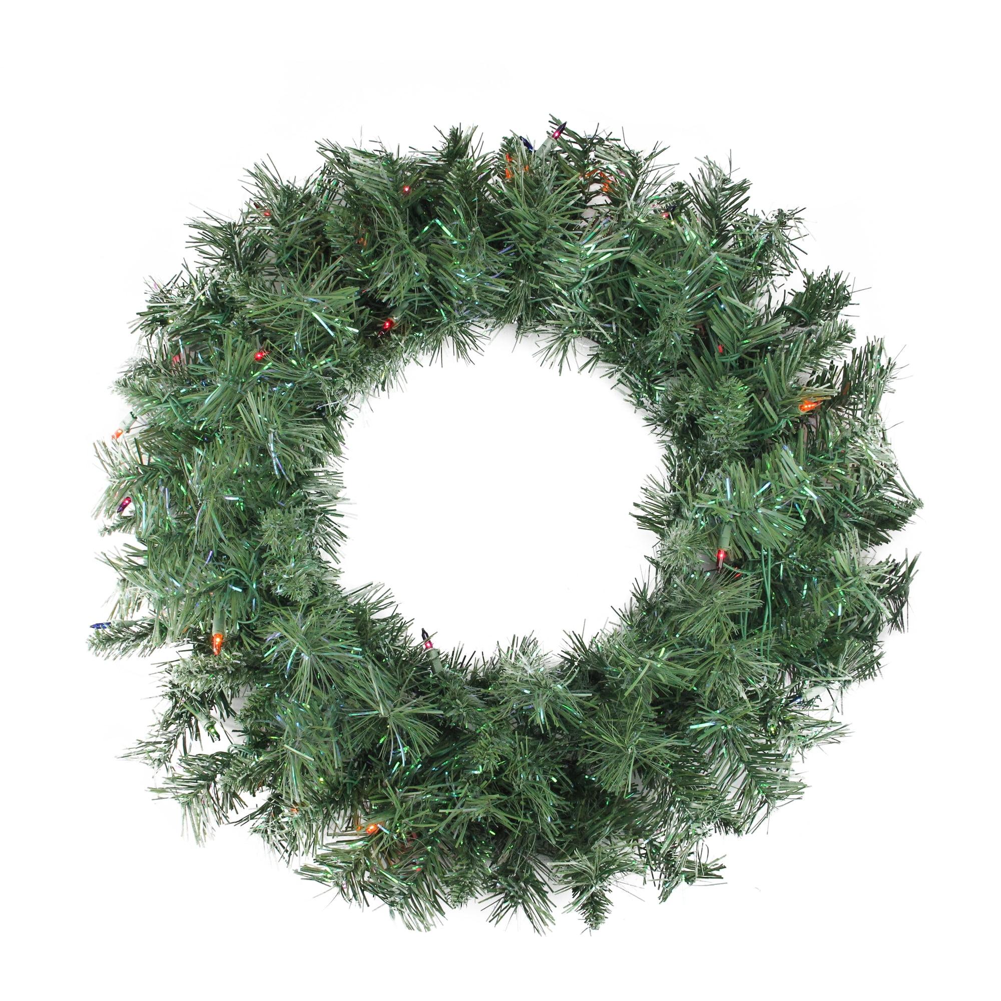 24" Pre-lit Green Pine Artificial Christmas Wreath with Multicolored Lights