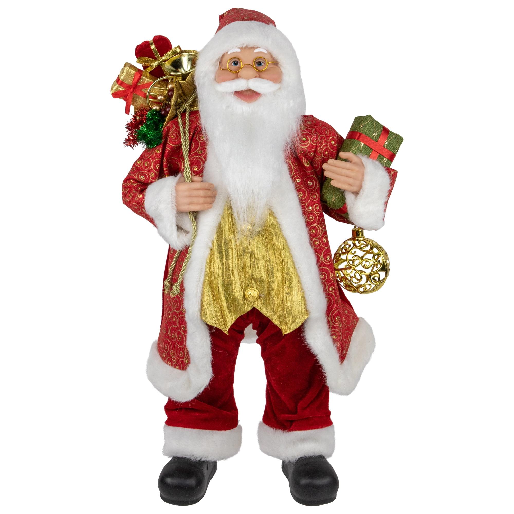 24" Red and White Santa with Gold Accents and Gifts