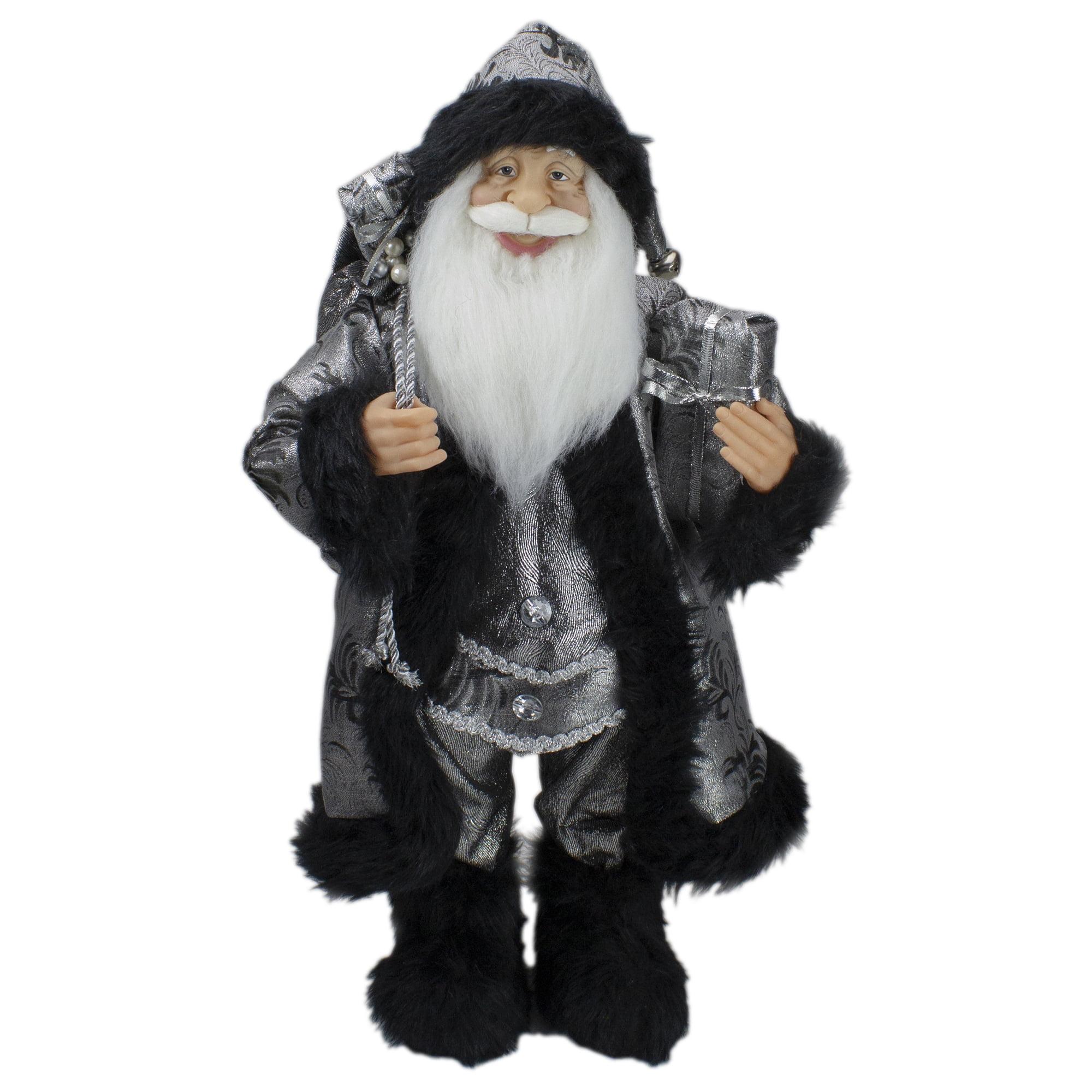 24" Silver and Black Santa Claus with Gifts Christmas Figurine