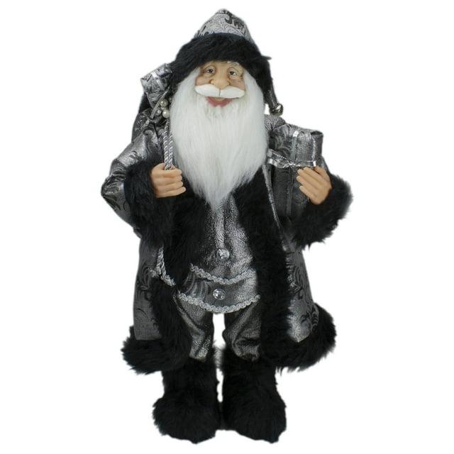 24" Silver and Black Santa Claus with Gifts Christmas Figure