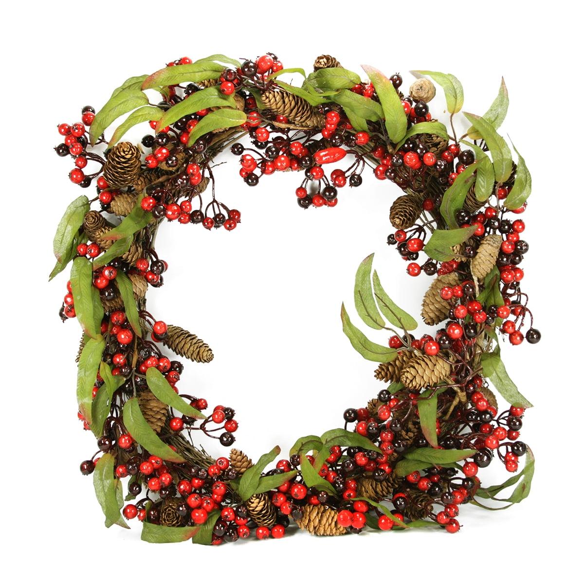 24-Inch Red and Black Berry Pine Cone Christmas Wreath