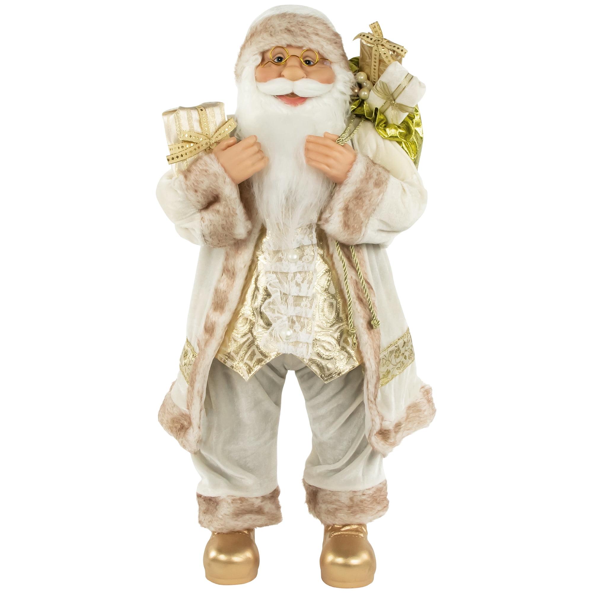 White and Ivory Santa Claus with Gift Bag Christmas Figure