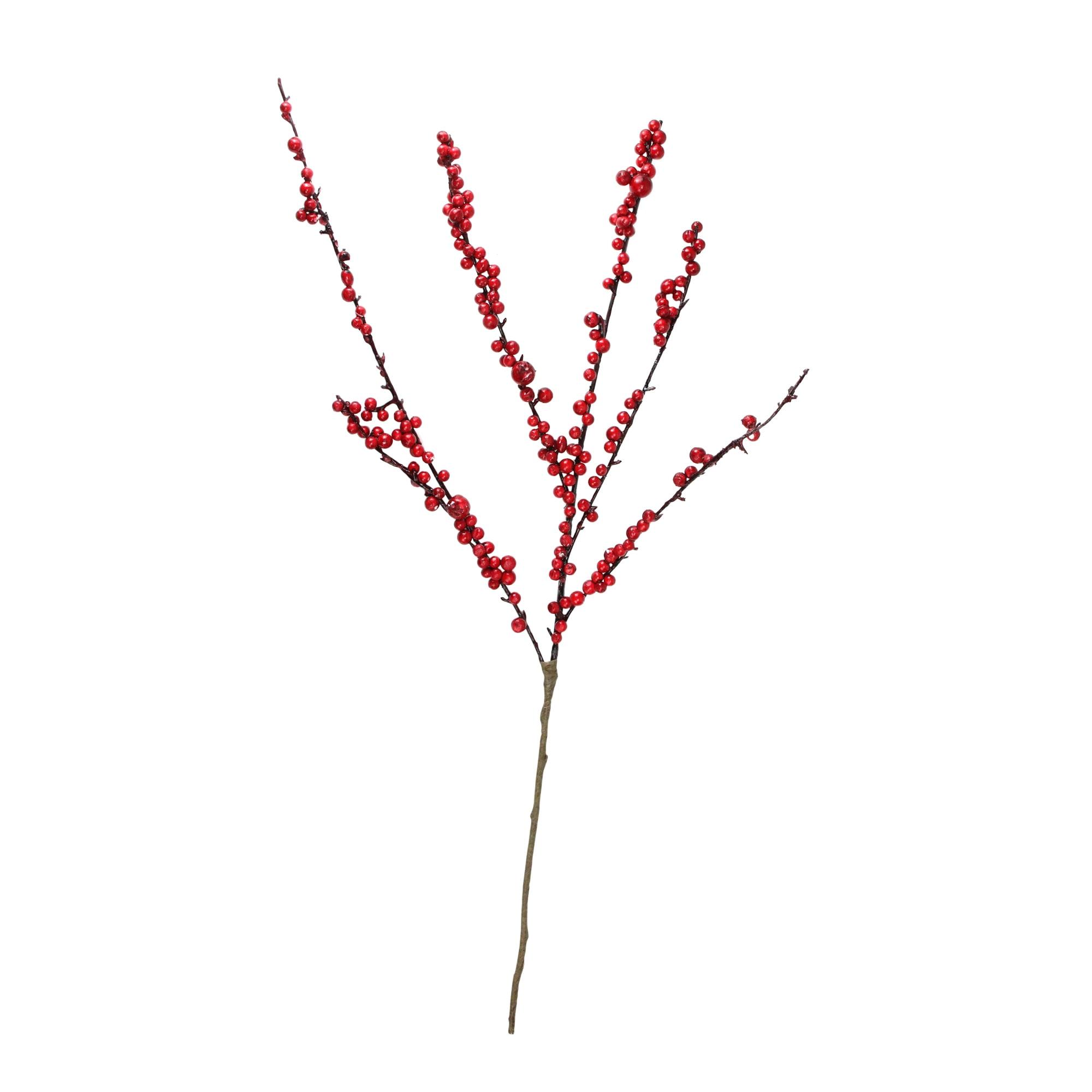 Festive Red Berries 25" Plastic Christmas Twig Branch Spray