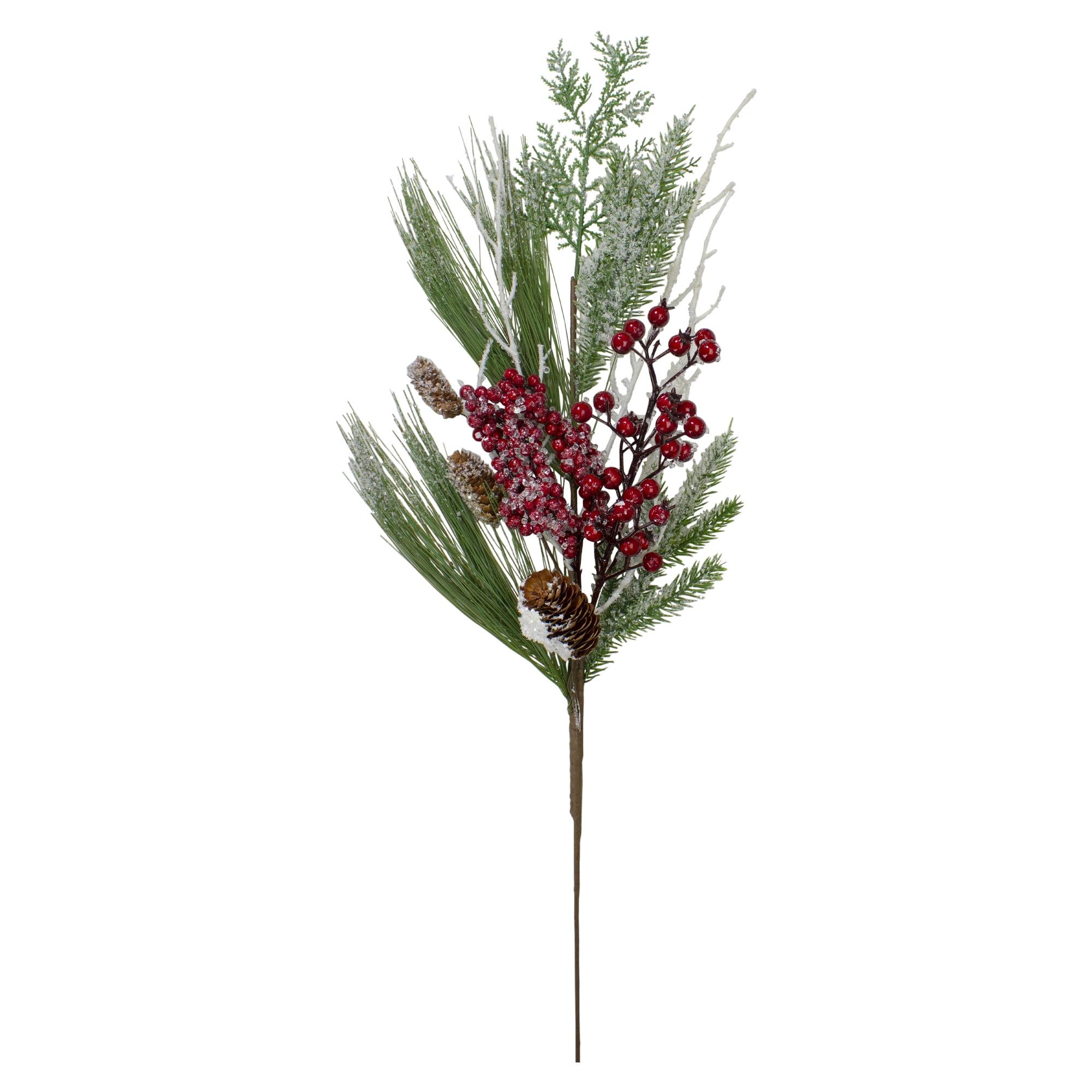 Festive Tabletop Christmas Spray with Red Berries and Pine Cones