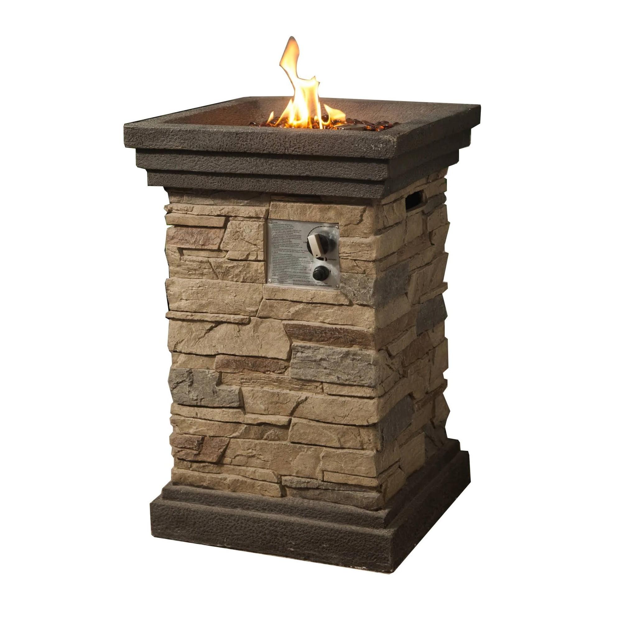 Classic Stone Column Gas Fire Pit with Steel Base